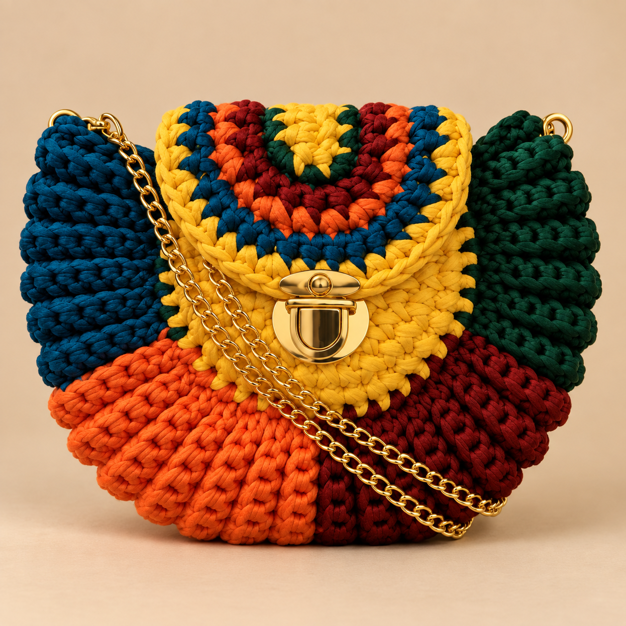 Renea bold multicolor crochet flap bag