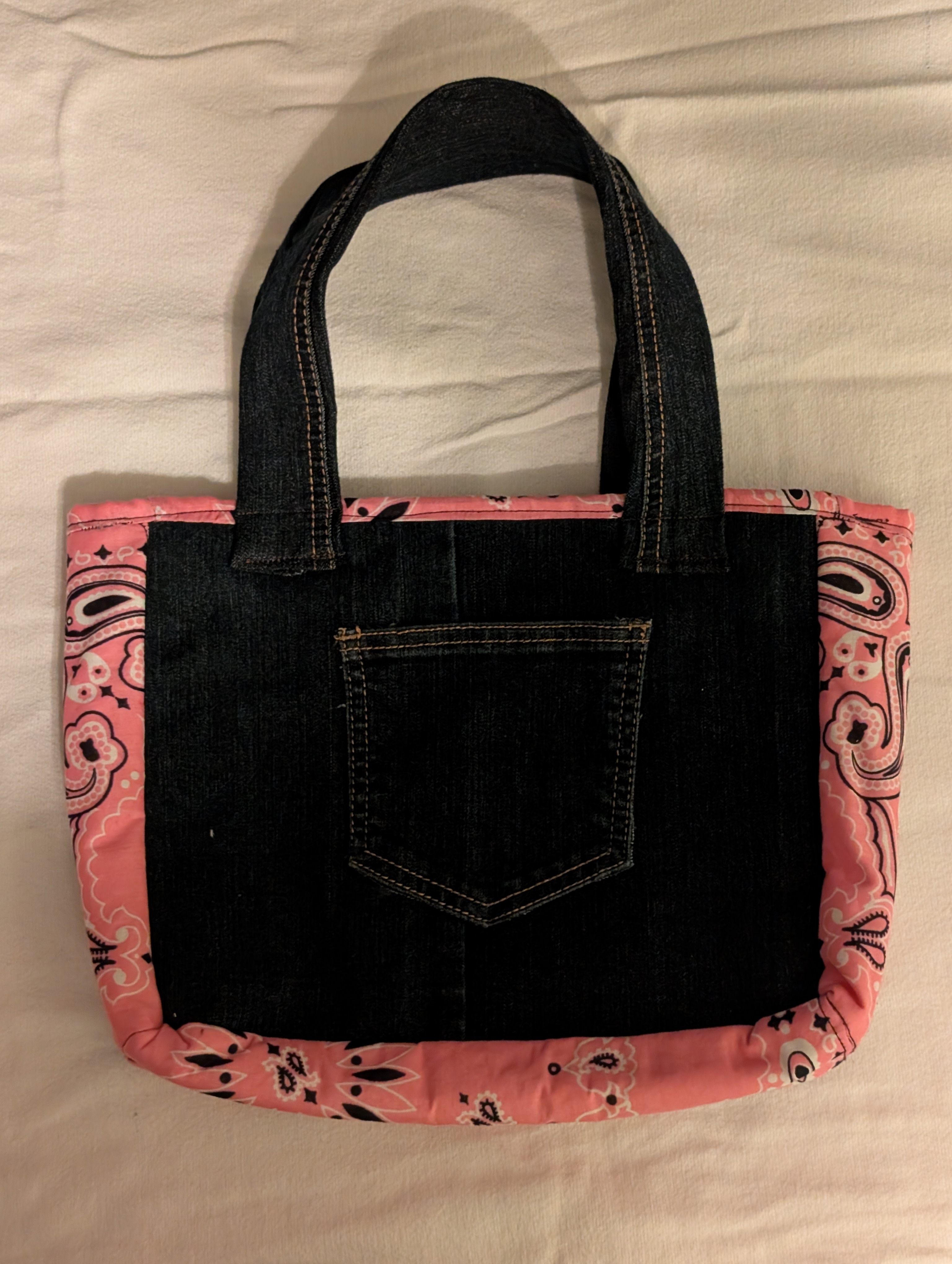 Rosalie pink bandana and denim tote, original photo