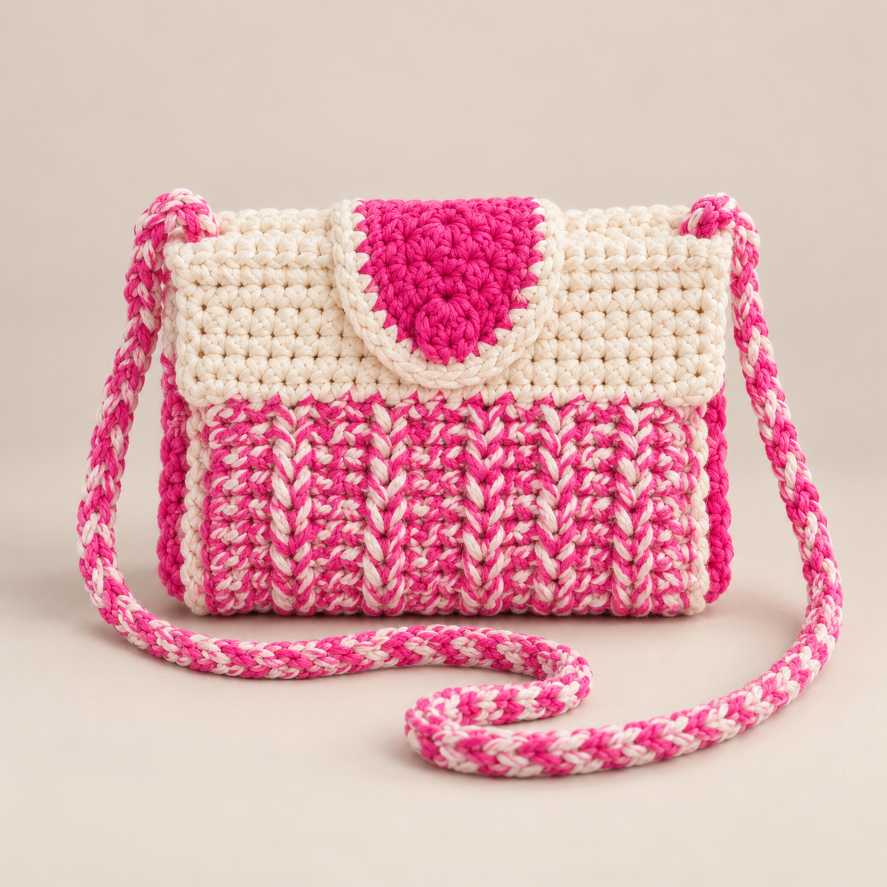 Paris cream-and-pink crochet purse