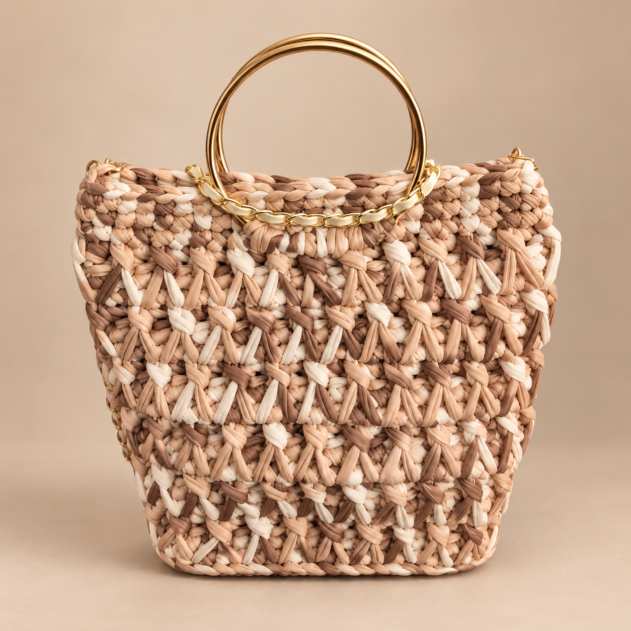 LaShae neutral purse with gold-tone ring handle